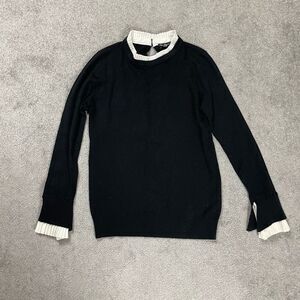 Vilci Milcino Womens Small Pullover Sweater Black White Ruffle Trim Long Sleeve